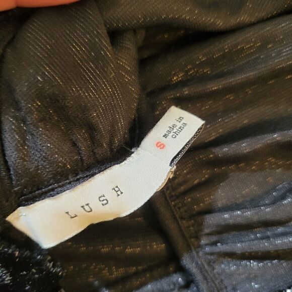 LUSH Black Textured Shiney Shimmer Halter backless Romper S - Picture 13 of 13